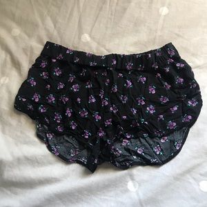 Black Flowy Flower Shorts
